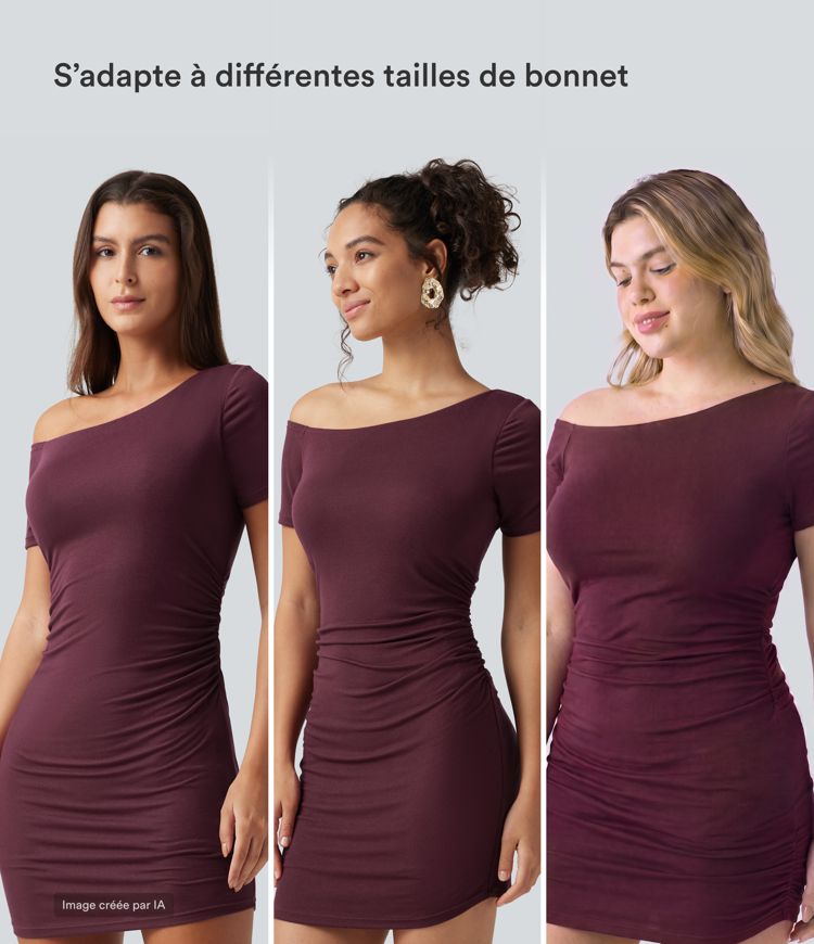 Robe-short mini moulante côtelée asymétrique accès facile Easy Peasy avec coussinets amovibles, poches et bonnets B à E