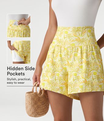 High Waisted 2-in-1 Hawaii Shorts 5'' with Pockets