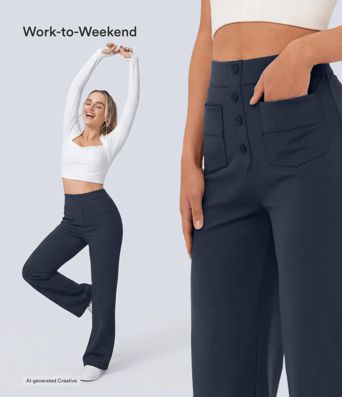 DayStretch High Waisted Pockets Straight Leg Casual Pants DayStretch High Waisted Pockets Straight Leg Casual Pants