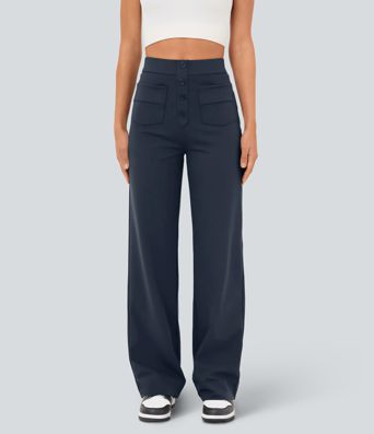 DayStretch High Waisted Pockets Straight Leg Casual Pants DayStretch High Waisted Pockets Straight Leg Casual Pants