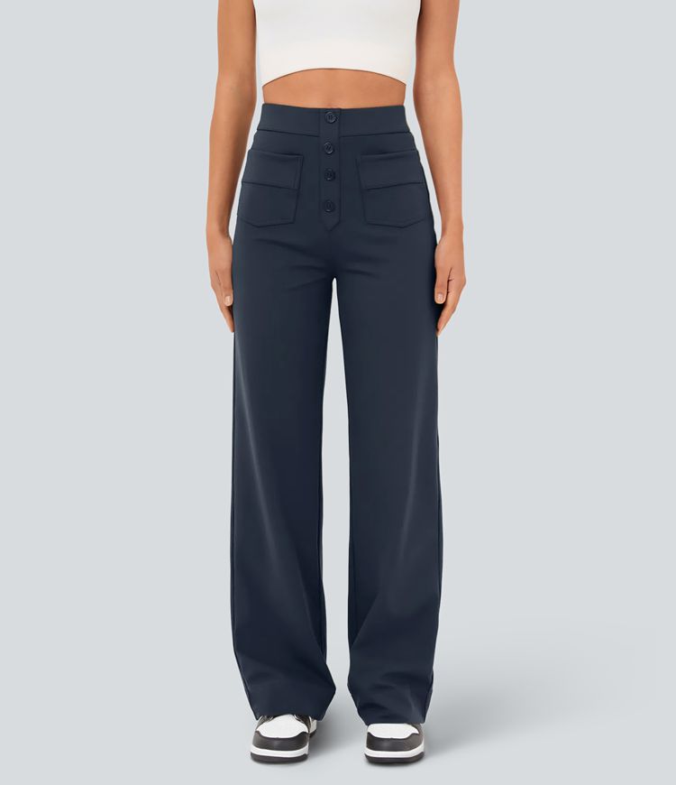DayStretch High Waisted Pockets Straight Leg Casual Pants DayStretch High Waisted Pockets Straight Leg Casual Pants
