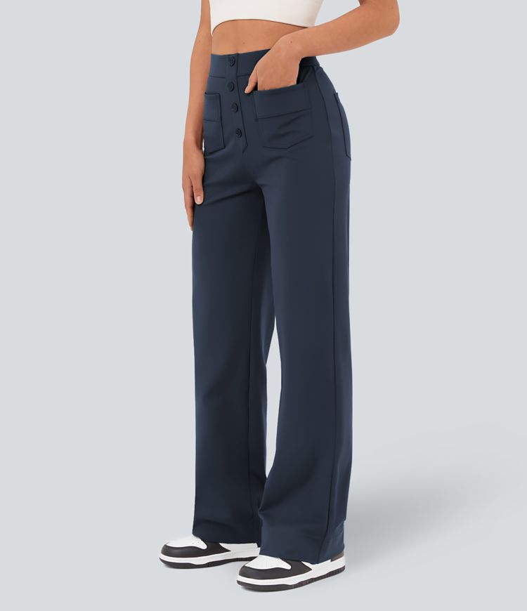 DayStretch High Waisted Pockets Straight Leg Casual Pants DayStretch High Waisted Pockets Straight Leg Casual Pants
