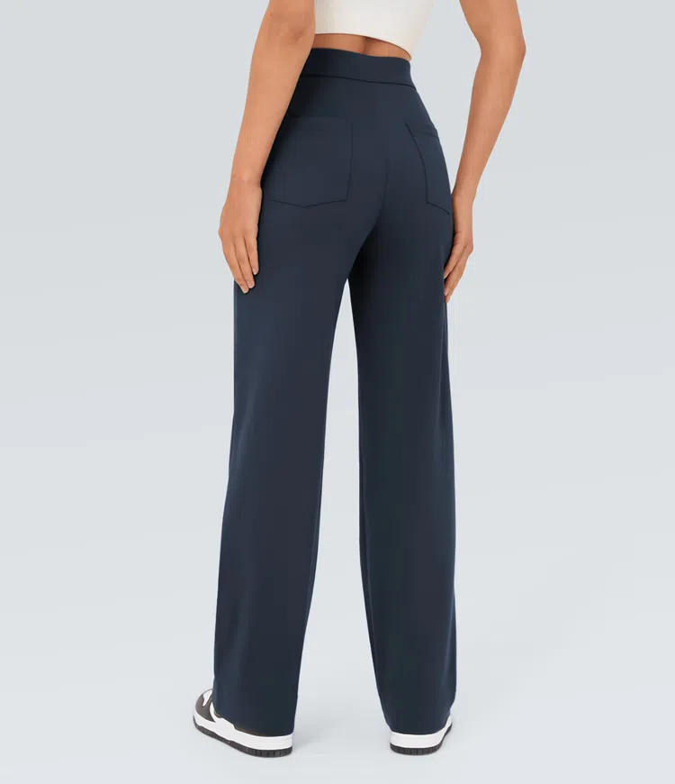 Midnight Blue DayStretch High Waisted Pockets Straight Leg Casual Pants / 2