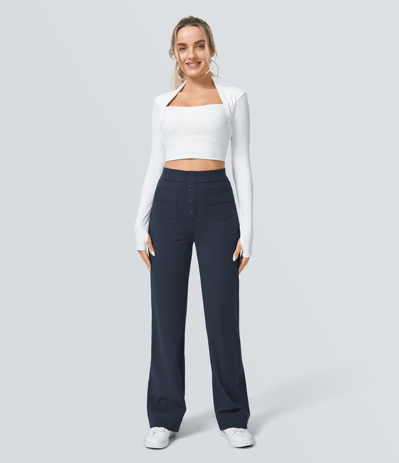 DayStretch High Waisted Pockets Straight Leg Casual Pants DayStretch High Waisted Pockets Straight Leg Casual Pants