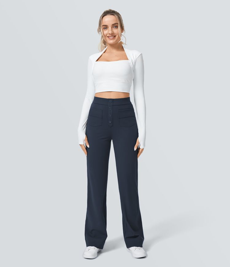 DayStretch High Waisted Pockets Straight Leg Casual Pants DayStretch High Waisted Pockets Straight Leg Casual Pants