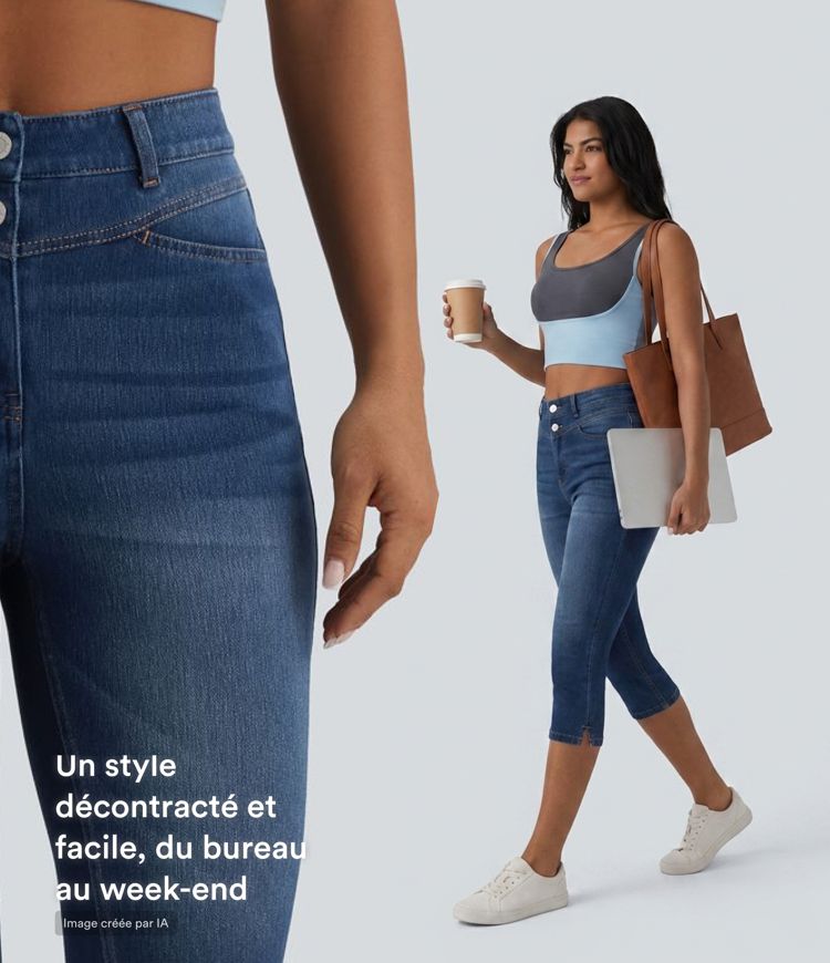 Halara Flex™ Jean slim casual capri taille haute avec fentes et poches