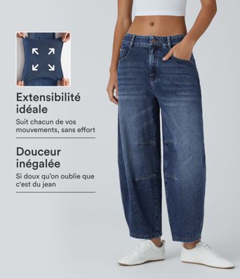 Halara Flex™ Low-Rise-Jeans mit Reißverschlusstaschen und Barrel-Leg - lässige Alltagsjeans