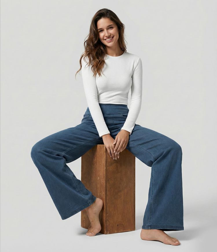 Halara Flex™ jeans de trabajo de talle alto con bolsillos, pierna ancha y corte holgado