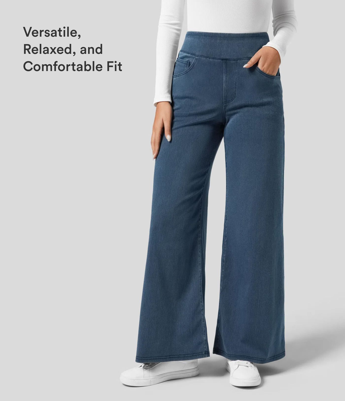 Halara Flex™ jeans de trabajo de talle alto con bolsillos, pierna ancha y corte holgado