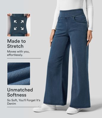 Halara Flex™ jeans de trabajo de talle alto con bolsillos, pierna ancha y corte holgado