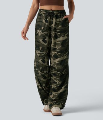 Mid Rise Drawstring Camo Casual Cargo Baggy Pants with Pockets Mid Rise Drawstring Camo Casual Cargo Baggy Pants with Pockets