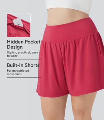 SoftlyZero™ Airy Super High Waisted 2-in-1 InstantCool Yoga Plus Size Shorts 7" with Pockets SoftlyZero™ Airy Super High Waisted 2-in-1 InstantCool Yoga Plus Size Shorts 7" with Pockets