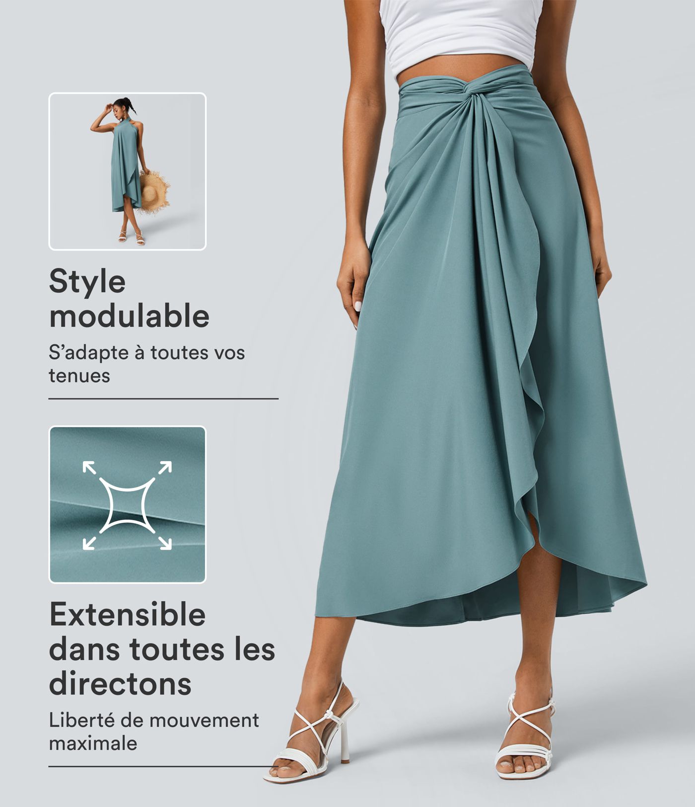 Jupe fluide de Vacances Breezeful™ Séchage Rapide Taille Haute Dos Noué Torsadé Jupe fluide de Vacances Breezeful™ Séchage Rapide Taille Haute Dos Noué Torsadé