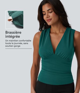 Débardeur tailleur col V avec fronces et brassière intégrée