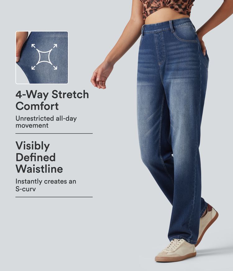 Halara Flex™ High Waisted Straight Leg Washed Casual Jeans with Pockets Halara Flex™ High Waisted Straight Leg Washed Casual Jeans with Pockets