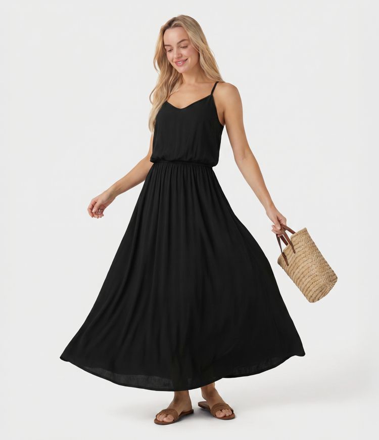 Maxi Flowy Slip Dress with Pockets