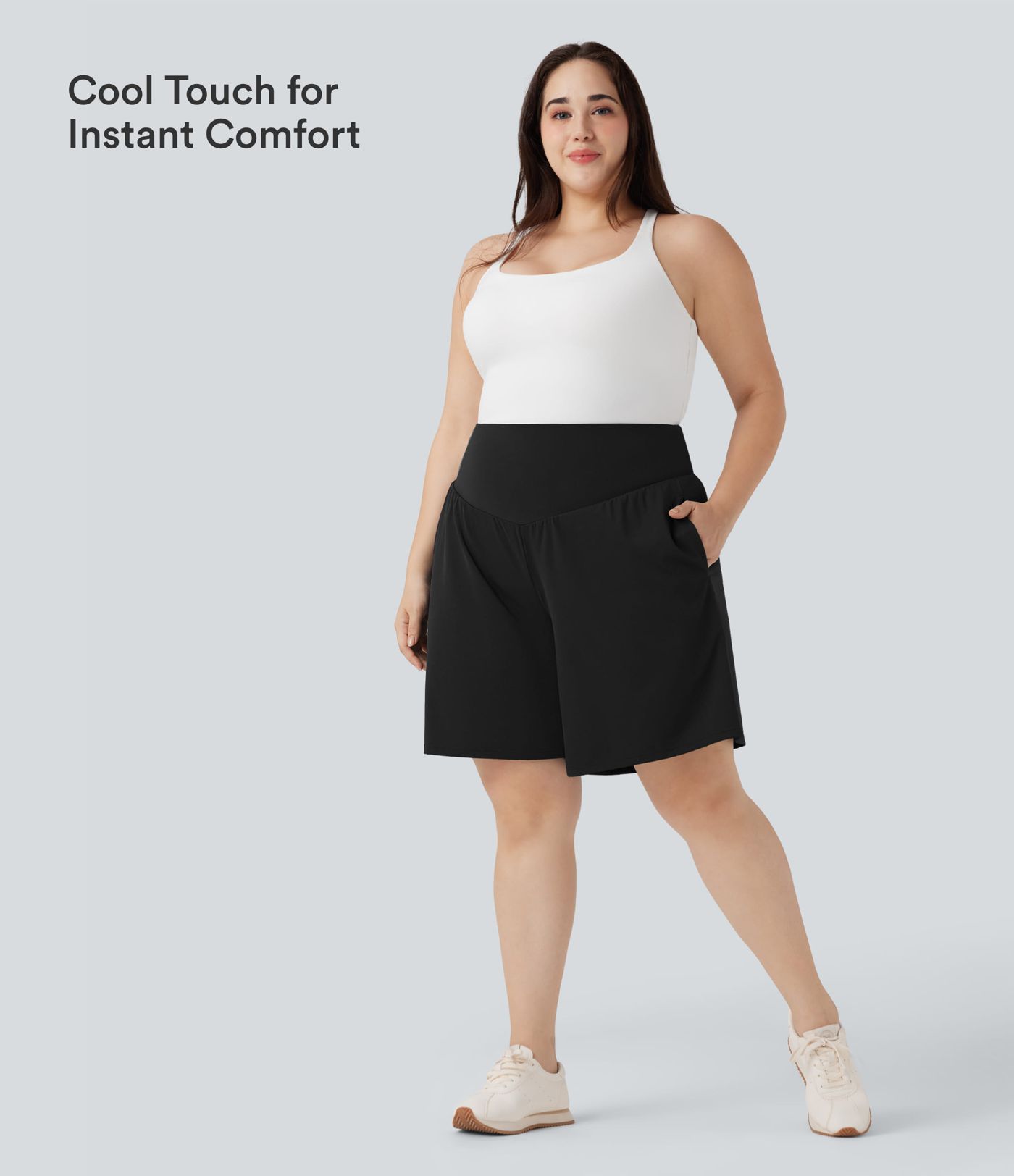 Plus Size SoftlyZero™ Airy High Waisted InstantCool Yoga Bermuda Shorts with Pockets
