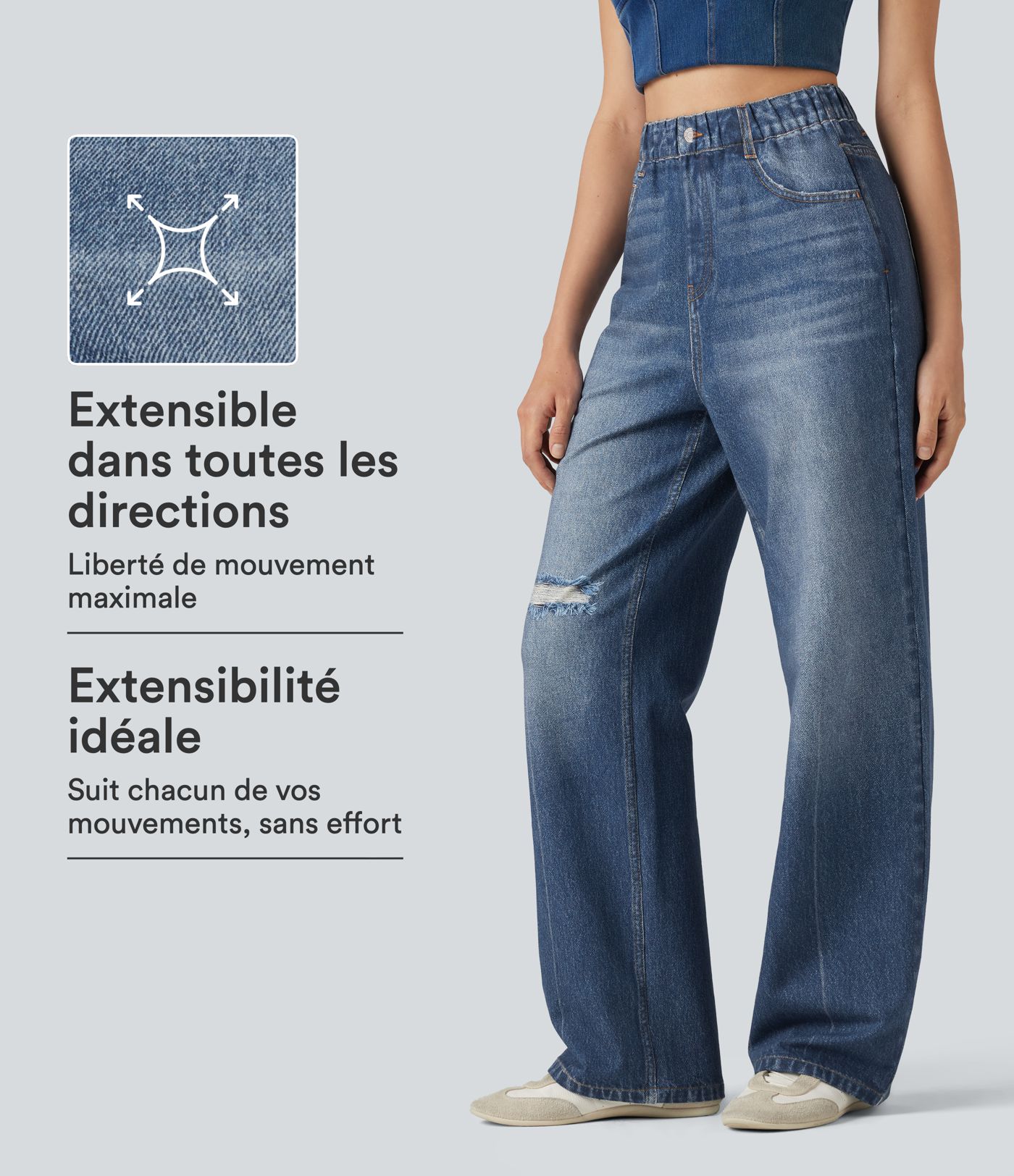Pantalon de jogging taille haute en molleton French Terry imprimé jean avec poches Pantalon de jogging taille haute en molleton French Terry imprimé jean avec poches