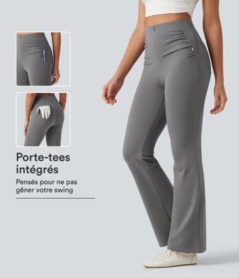 Pantalon de golf flare taille haute froncé avec poches et porte-tees