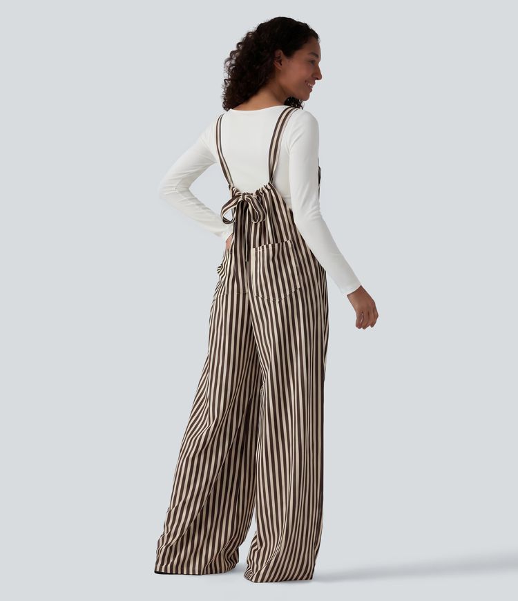 Tie-back Stripes Casual Baggy Overalls with Pockets Tie-back Stripes Casual Baggy Overalls with Pockets