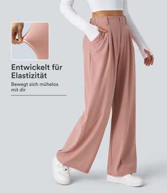 Halara Flex™ dehnbare Stoffhose mit hohem Bund, Waffelmuster, Seitentaschen und weitem Bein Halara Flex™ dehnbare Stoffhose mit hohem Bund, Waffelmuster, Seitentaschen und weitem Bein