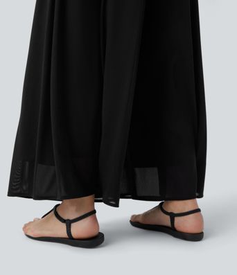 Lässiger Hosenrock mit hohem Bund, Seitentaschen, Kontrast-Mesh und weitem Bein Lässiger Hosenrock mit hohem Bund, Seitentaschen, Kontrast-Mesh und weitem Bein