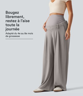 Pantalon de grossesse large esprit bureau Halara Flex™ taille très haute en tissu gaufré avec poches Pantalon de grossesse large esprit bureau Halara Flex™ taille très haute en tissu gaufré avec poches