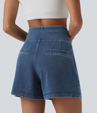 Halara Flex™ High Waisted Denim Casual Baggy Shorts 4'' with Pockets