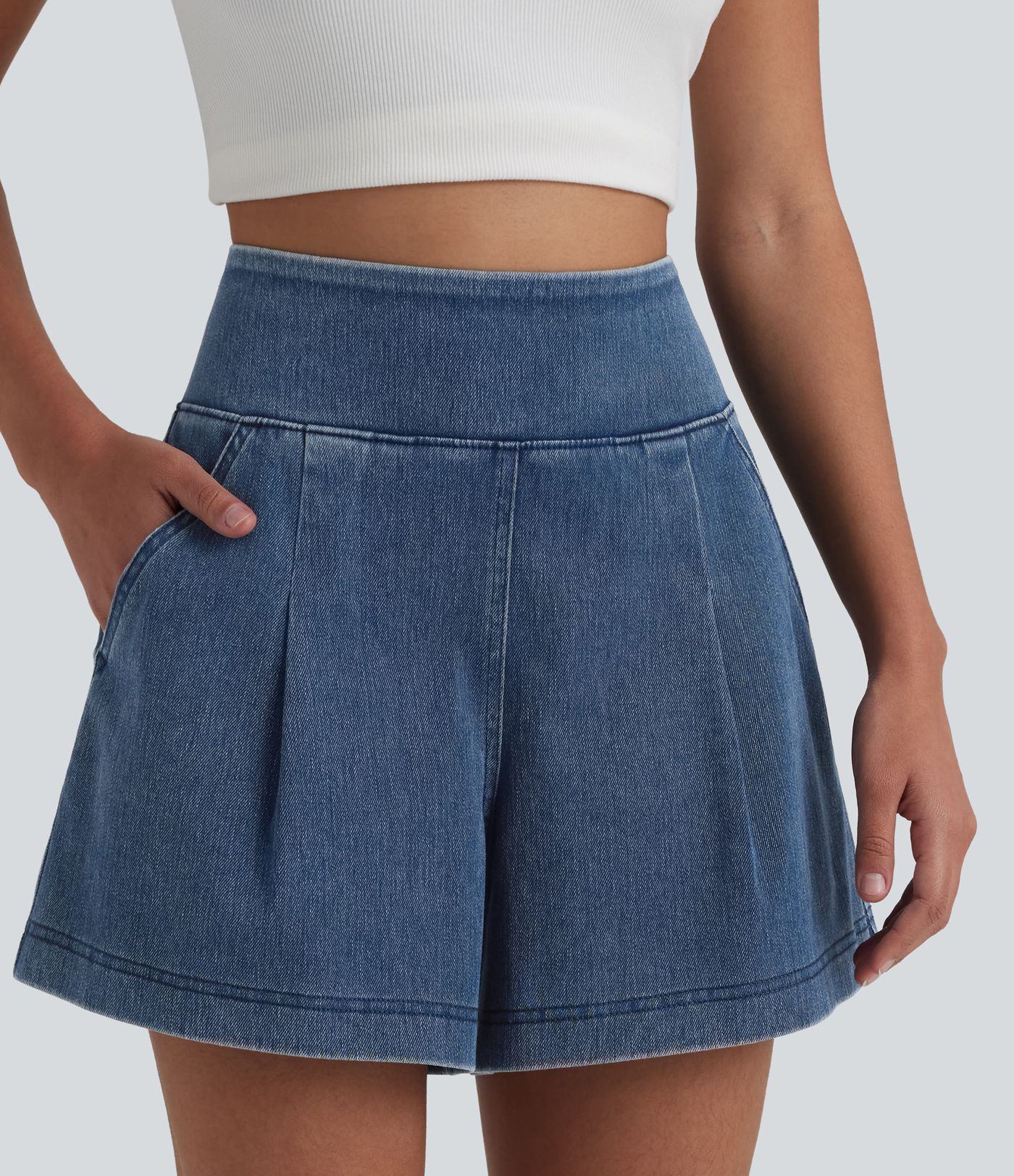 Halara Flex™ High Waisted Denim Casual Baggy Shorts 4'' with Pockets