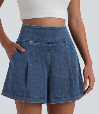 Halara Flex™ High Waisted Denim Casual Baggy Shorts 4'' with Pockets