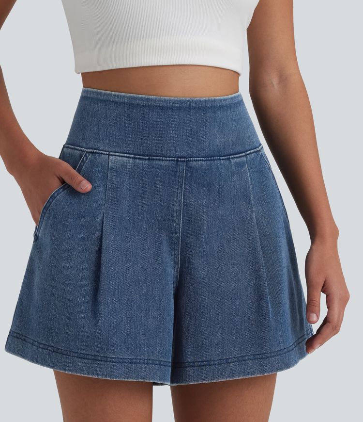 Halara Flex™ High Waisted Denim Casual Baggy Shorts 4'' with Pockets