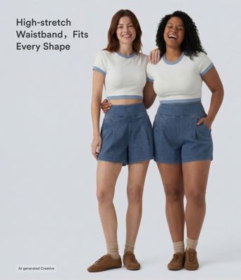 Halara Flex™ High Waisted Denim Casual Baggy Shorts 4'' with Pockets