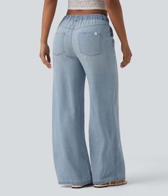 Lässige Jeans aus Lyocell mit mittelhohem Bund, mehreren Taschen und Kordelzug Lässige Jeans aus Lyocell mit mittelhohem Bund, mehreren Taschen und Kordelzug