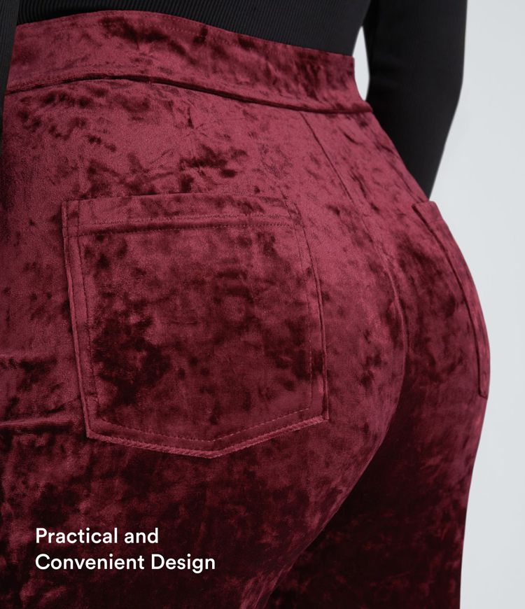 Pantalones casual de terciopelo de cintura alta con bolsillos y pernera recta