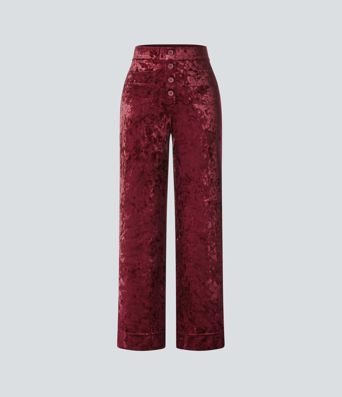 Pantalones casual de terciopelo de cintura alta con bolsillos y pernera recta