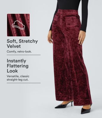 Pantalones casual de terciopelo de cintura alta con bolsillos y pernera recta