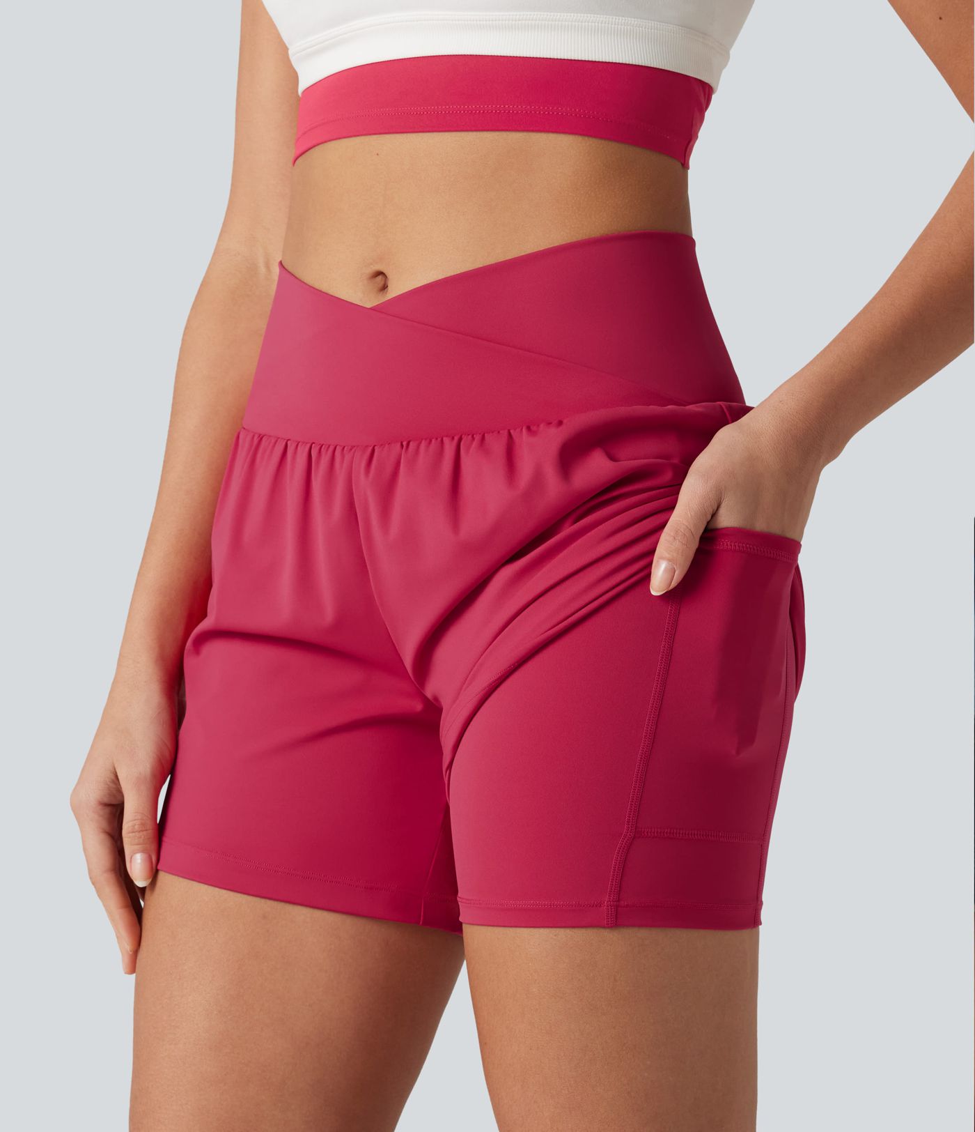 SoftlyZero™ Airy - 2-in-1 Yoga-Shorts mit hohem Crossover-Bund, mehreren Taschen und InstantCool - 12,7 cm
