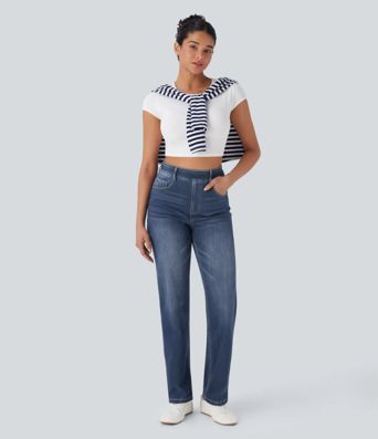 Halara Flex™ High Waisted Tummy Control Pockets Straight Leg Washed Casual Jeans Halara Flex™ High Waisted Tummy Control Pockets Straight Leg Washed Casual Jeans