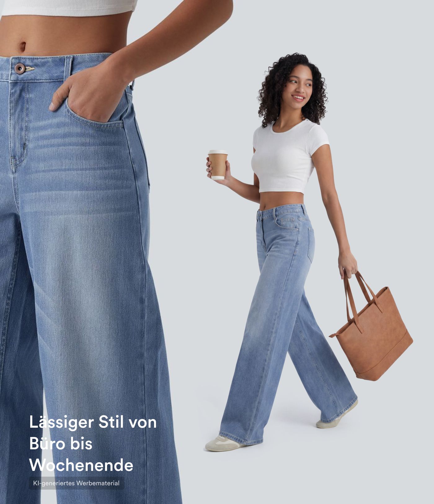 Halara Flex™ - Lässige, verwaschene Baggy-Jeans mit mittelhohem Bund, mehreren Taschen und weitem Bein