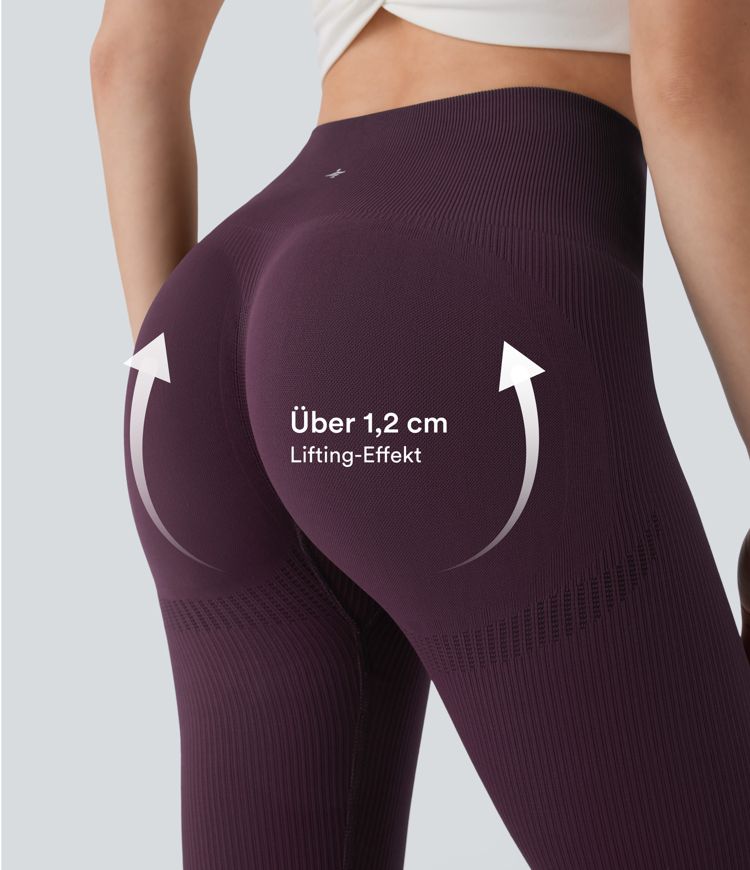 Po-Lifting 7/8-Yoga-Leggings mit hohem Bund, Bauchkontrolle und nahtlosem Flow Po-Lifting 7/8-Yoga-Leggings mit hohem Bund, Bauchkontrolle und nahtlosem Flow