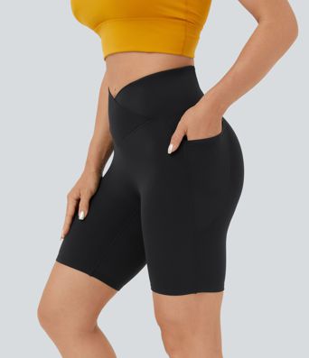Softlyzero™ Plush Crossover-Yoga-Bikershorts mit hoher Taille und Seitentasche, 17,8 cm Softlyzero™ Plush Crossover-Yoga-Bikershorts mit hoher Taille und Seitentasche, 17,8 cm