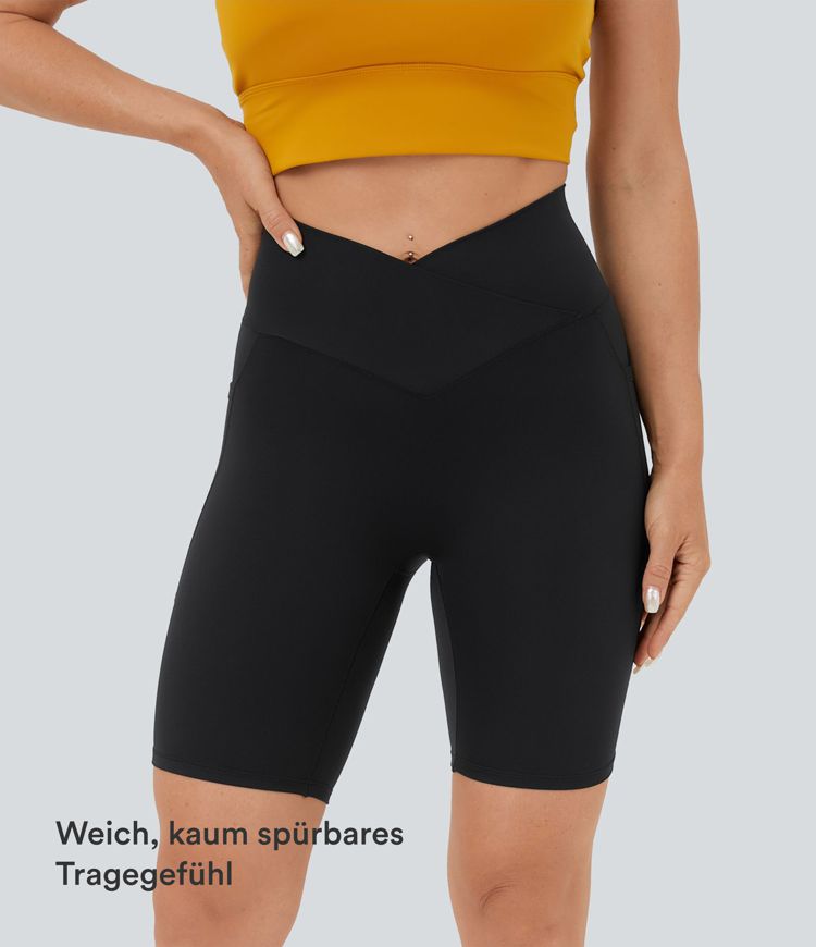 Softlyzero™ Plush Crossover-Yoga-Bikershorts mit hoher Taille und Seitentasche, 17,8 cm Softlyzero™ Plush Crossover-Yoga-Bikershorts mit hoher Taille und Seitentasche, 17,8 cm