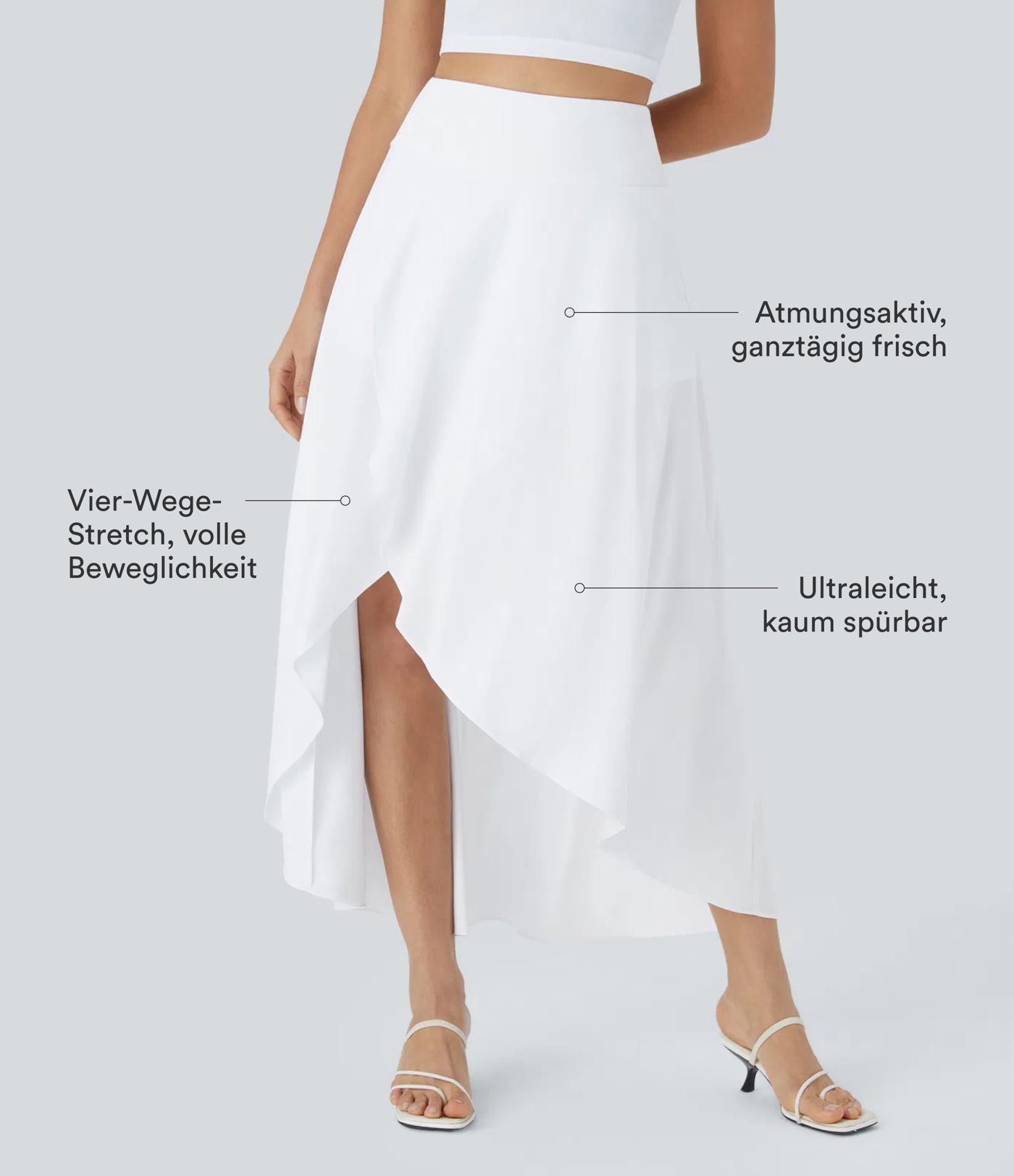 Breezeful™ Lässiger, fließender 2-in-1 Maxirock mit hohem Bund, High-Low-Design und Rüschen - schnelltrocknend, Rock mit integrierter Hose lang