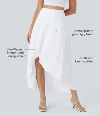 Breezeful™ Lässiger, fließender 2-in-1 Maxirock mit hohem Bund, High-Low-Design und Rüschen - schnelltrocknend, Rock mit integrierter Hose lang