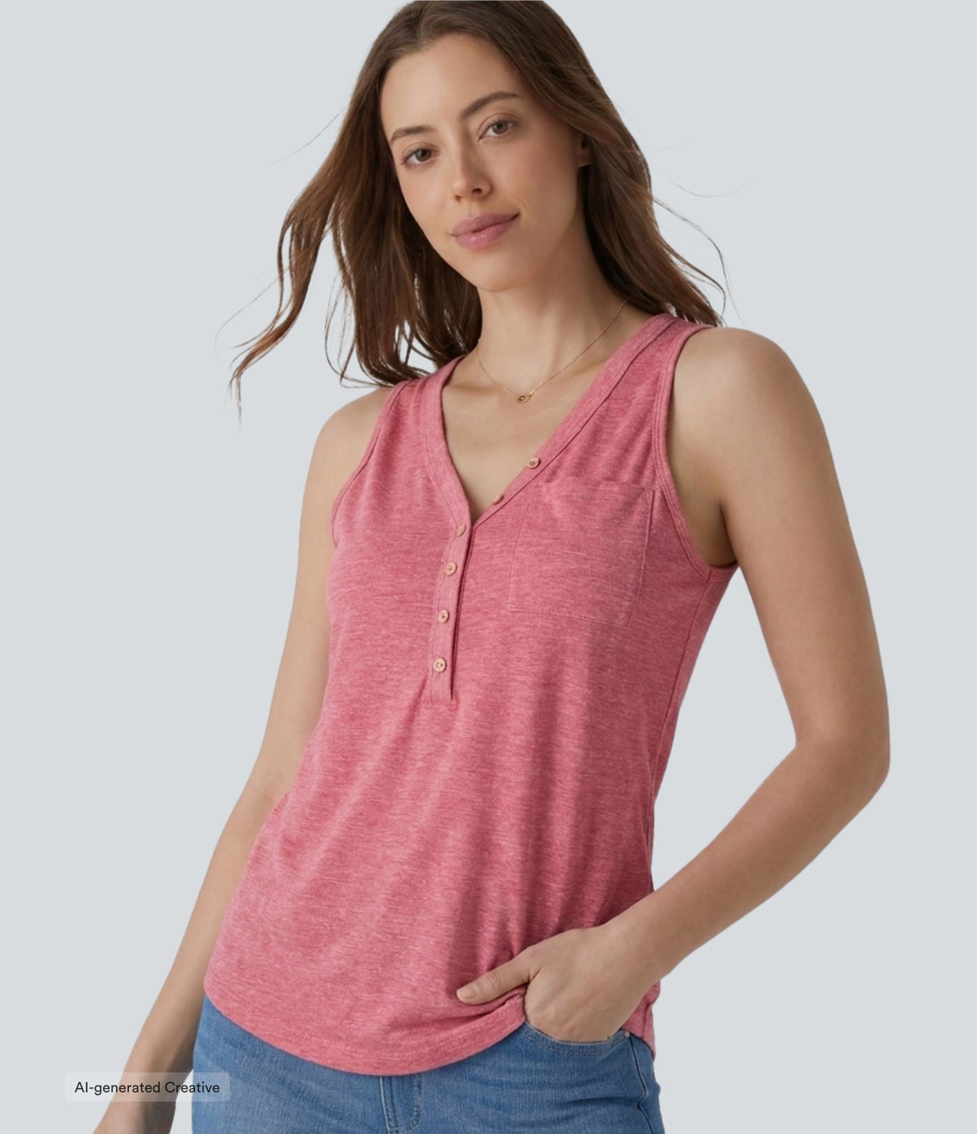 Top décontracté sans manches à col en V avec détails décoratifs Top décontracté sans manches à col en V avec détails décoratifs