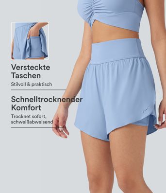 SoftlyZero™ - 2-in-1 Lauf-Shorts mit hohem Bund, Seitentaschen, Bauchkontrolle, reflektierenden Punkten und überkreuztem Saum - schnelltrocknend, 12,7 cm