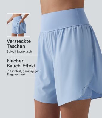 SoftlyZero™ - 2-in-1 Lauf-Shorts mit hohem Bund, Seitentaschen, Bauchkontrolle, reflektierenden Punkten und überkreuztem Saum - schnelltrocknend, 17,8 cm