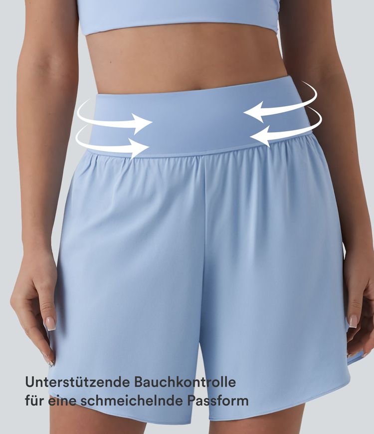 SoftlyZero™ - 2-in-1 Lauf-Shorts mit hohem Bund, Seitentaschen, Bauchkontrolle, reflektierenden Punkten und überkreuztem Saum - schnelltrocknend, 17,8 cm
