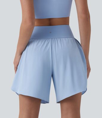 SoftlyZero™ - 2-in-1 Lauf-Shorts mit hohem Bund, Seitentaschen, Bauchkontrolle, reflektierenden Punkten und überkreuztem Saum - schnelltrocknend, 17,8 cm