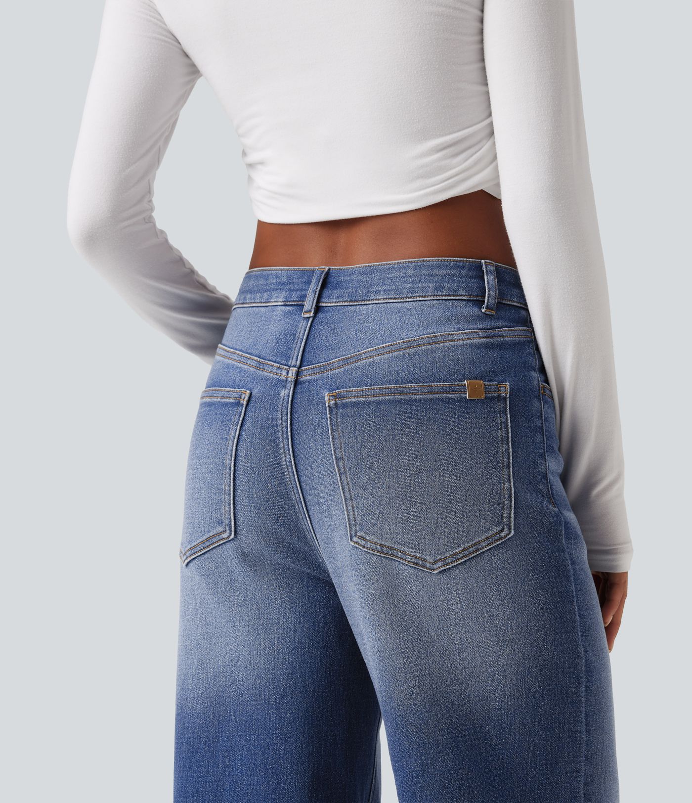 High Waisted Straight Leg Casual Jeans with Pockets High Waisted Straight Leg Casual Jeans with Pockets